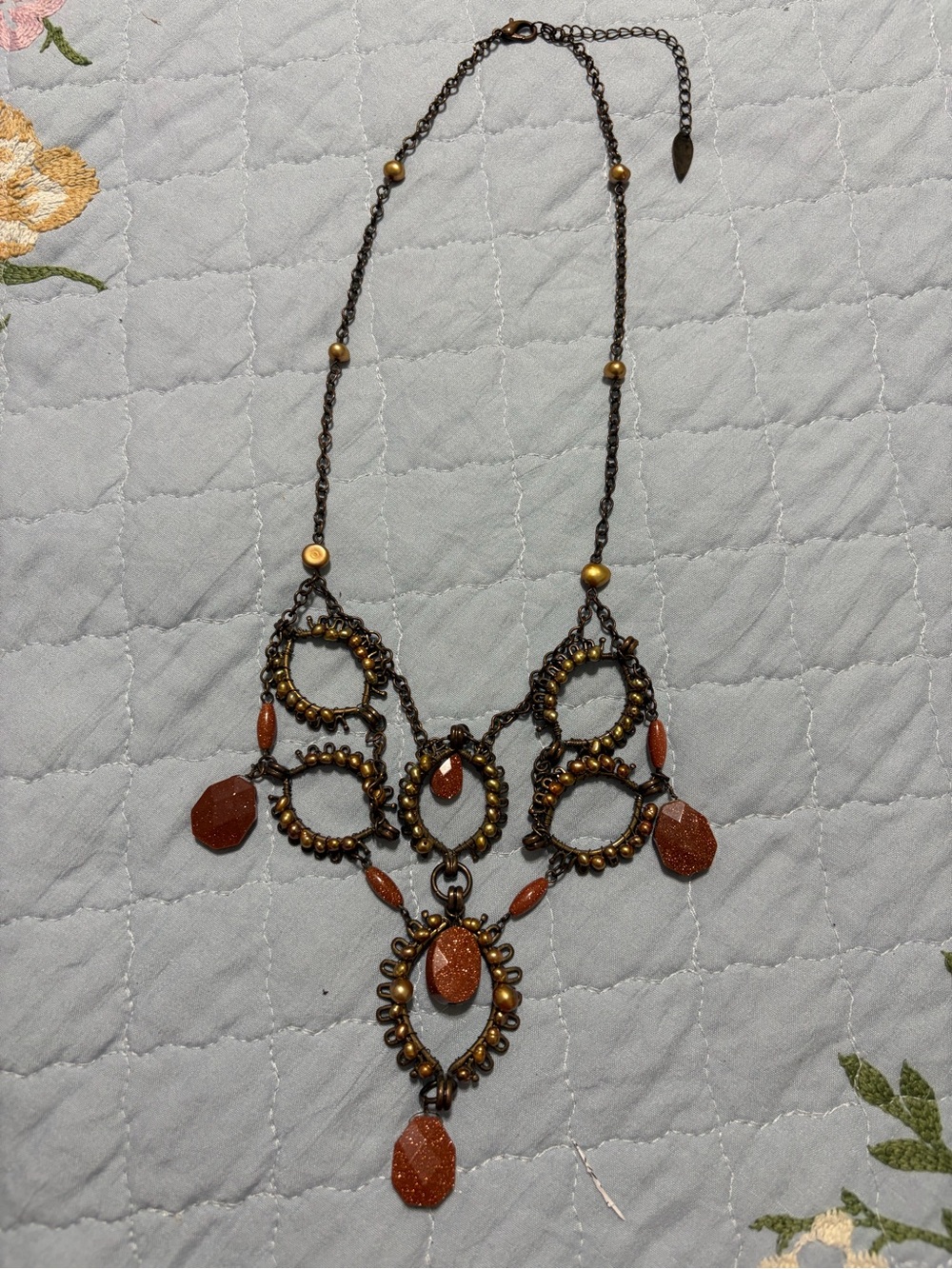 Coldwater Creek bronze with rust color beads statement custome necklace
